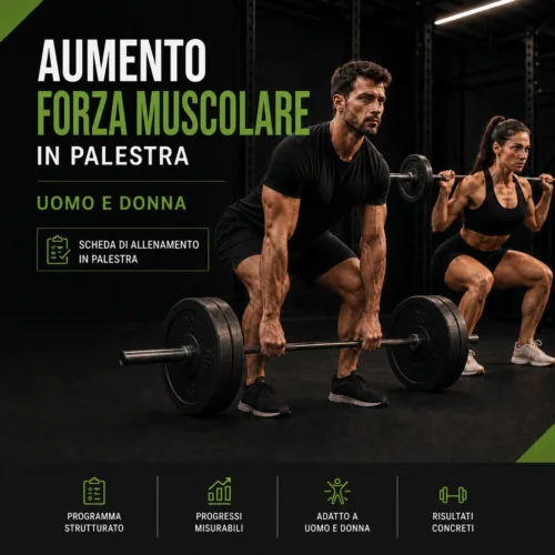 Scheda aumento forza muscolare in palestra per uomo e donna